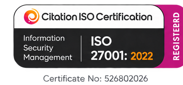 Citation ISO Certification: Information Security Management, ISO 27001:2022, registered certificate number 526802026